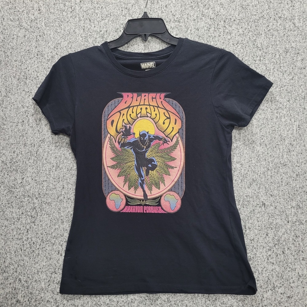 Marvel Black Panther Wakanda Forever Graphic Tee Shirt Black Womens Small